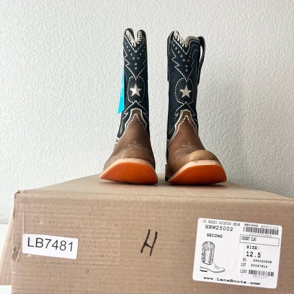 Lane RODEO HOUSTON Mens Cowboy Boots Size 12.5B Brown Leather Western Blunt Toe - Picture 13 of 14